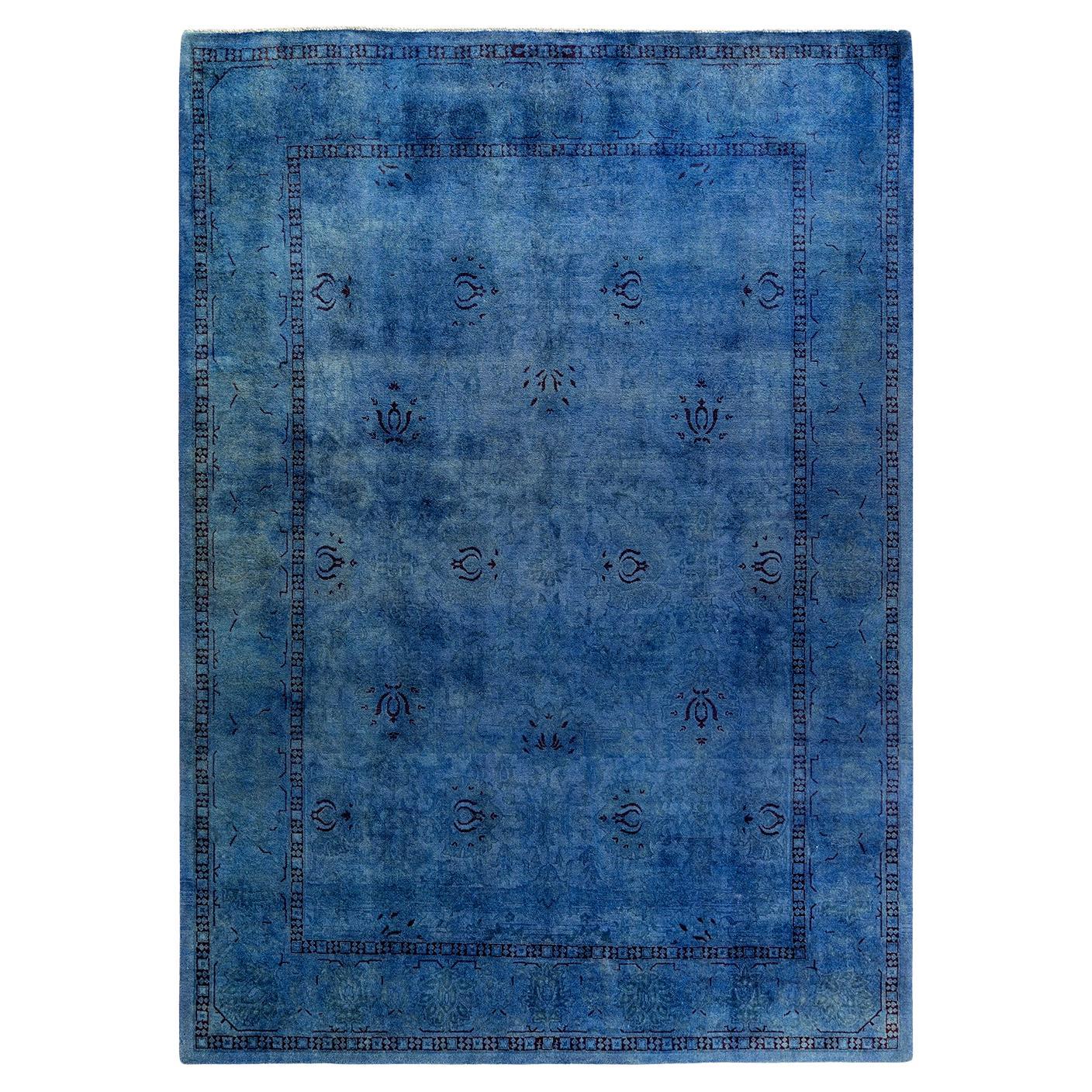 Contemporary Vibrance Hand Knotted Wool Blue Area Rug im Angebot