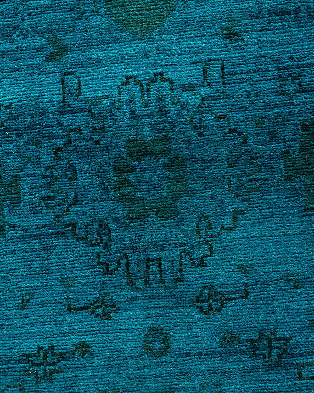Pakistanais Tapis de course contemporain en laine nouée à la main Vibrance bleu en vente