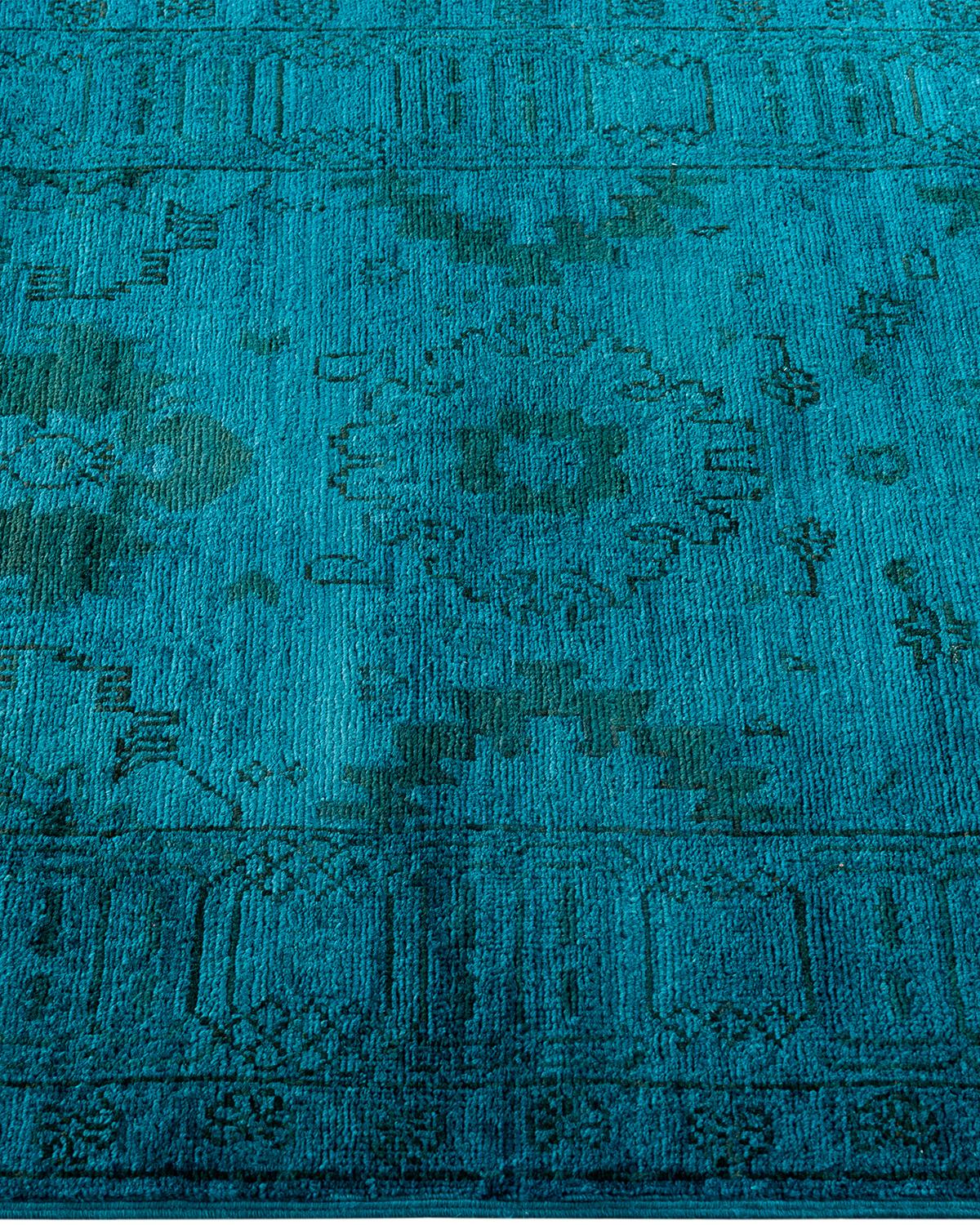 Tapis de course contemporain en laine nouée à la main Vibrance bleu Neuf - En vente à Norwalk, CT