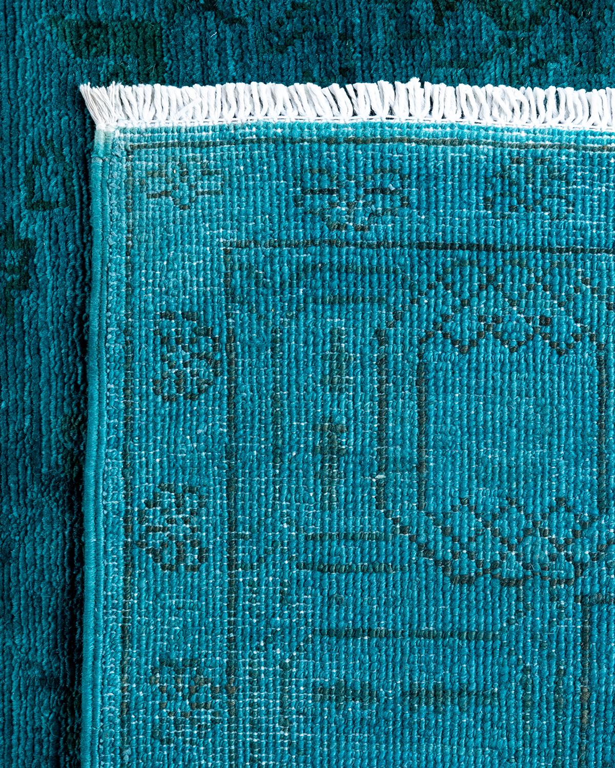 XXIe siècle et contemporain Tapis de course contemporain en laine nouée à la main Vibrance bleu en vente