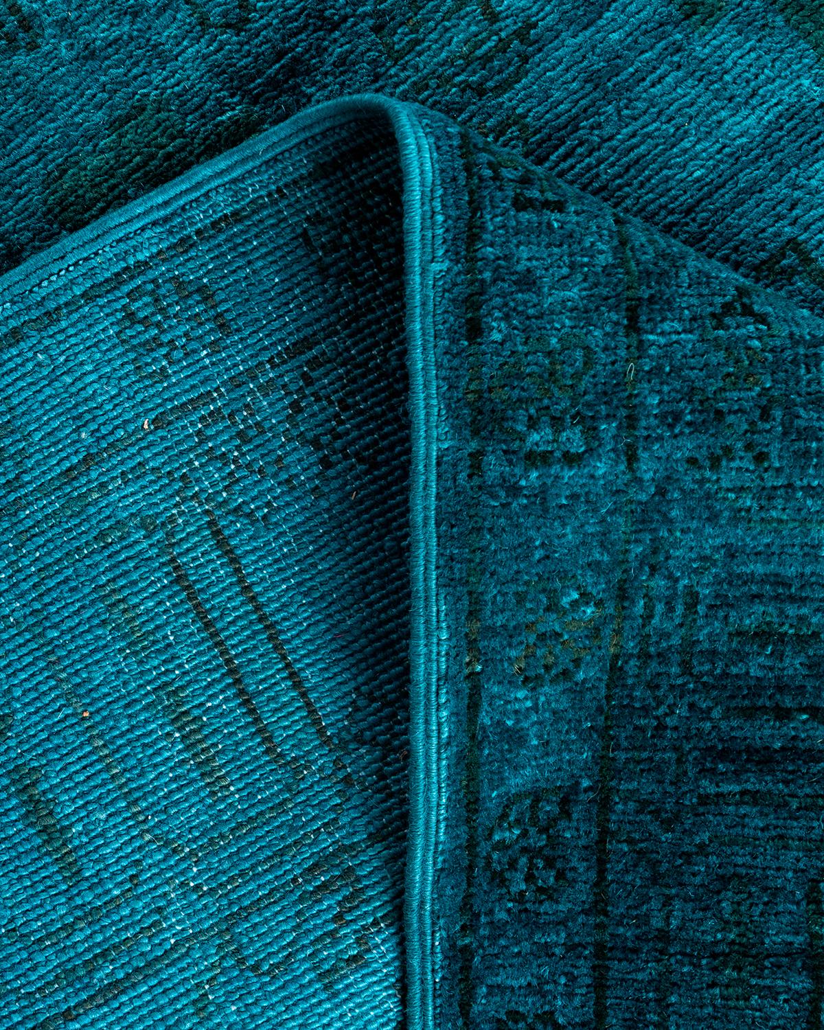 Laine Tapis de course contemporain en laine nouée à la main Vibrance bleu en vente