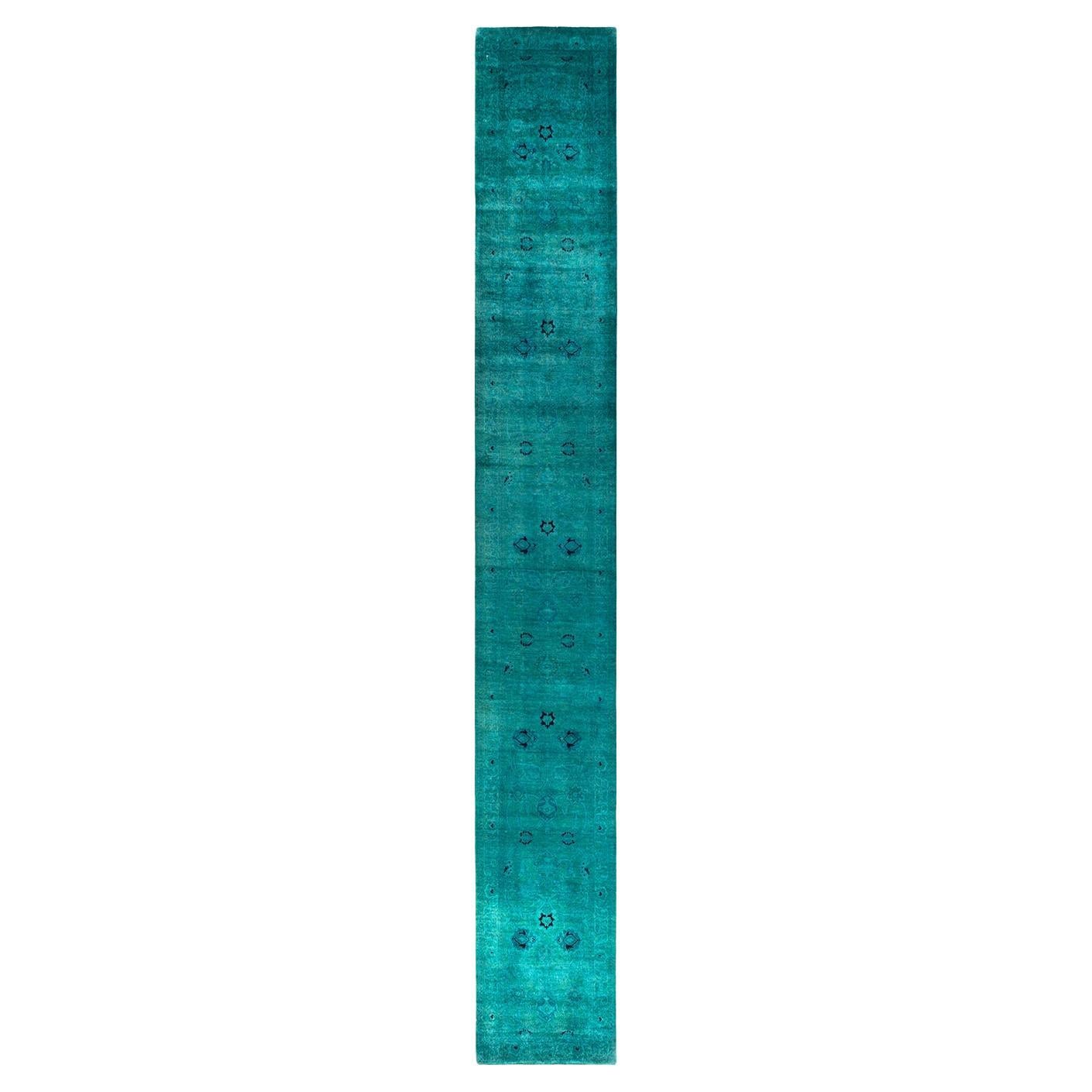 Tapis de course contemporain en laine nouée à la main Vibrance bleu