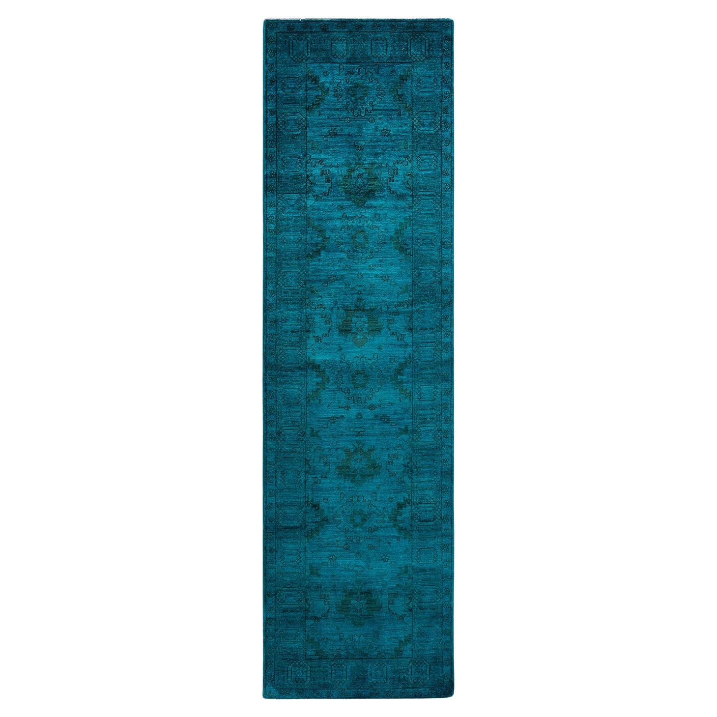 Contemporary Vibrance Hand Knotted Wool Blue Runner