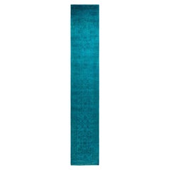 Contemporary Vibrance Hand Knotted Wool Blue Runner