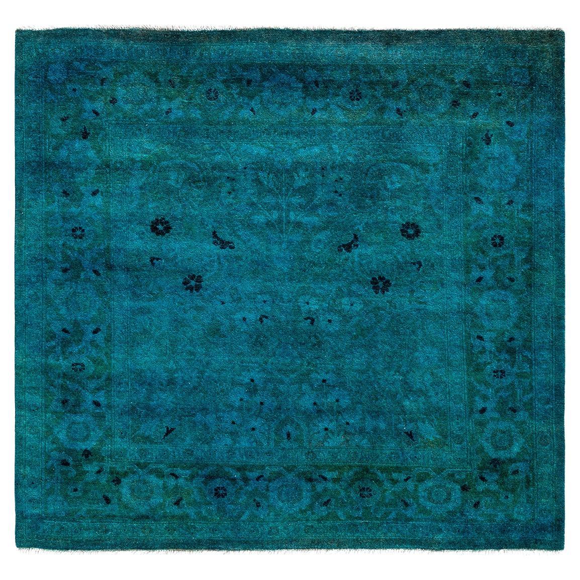 Contemporary Vibrance Hand Knotted Wool Blue Square Area Rug