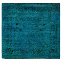 Contemporary Vibrance Hand Knotted Wool Blue Square Area Rug