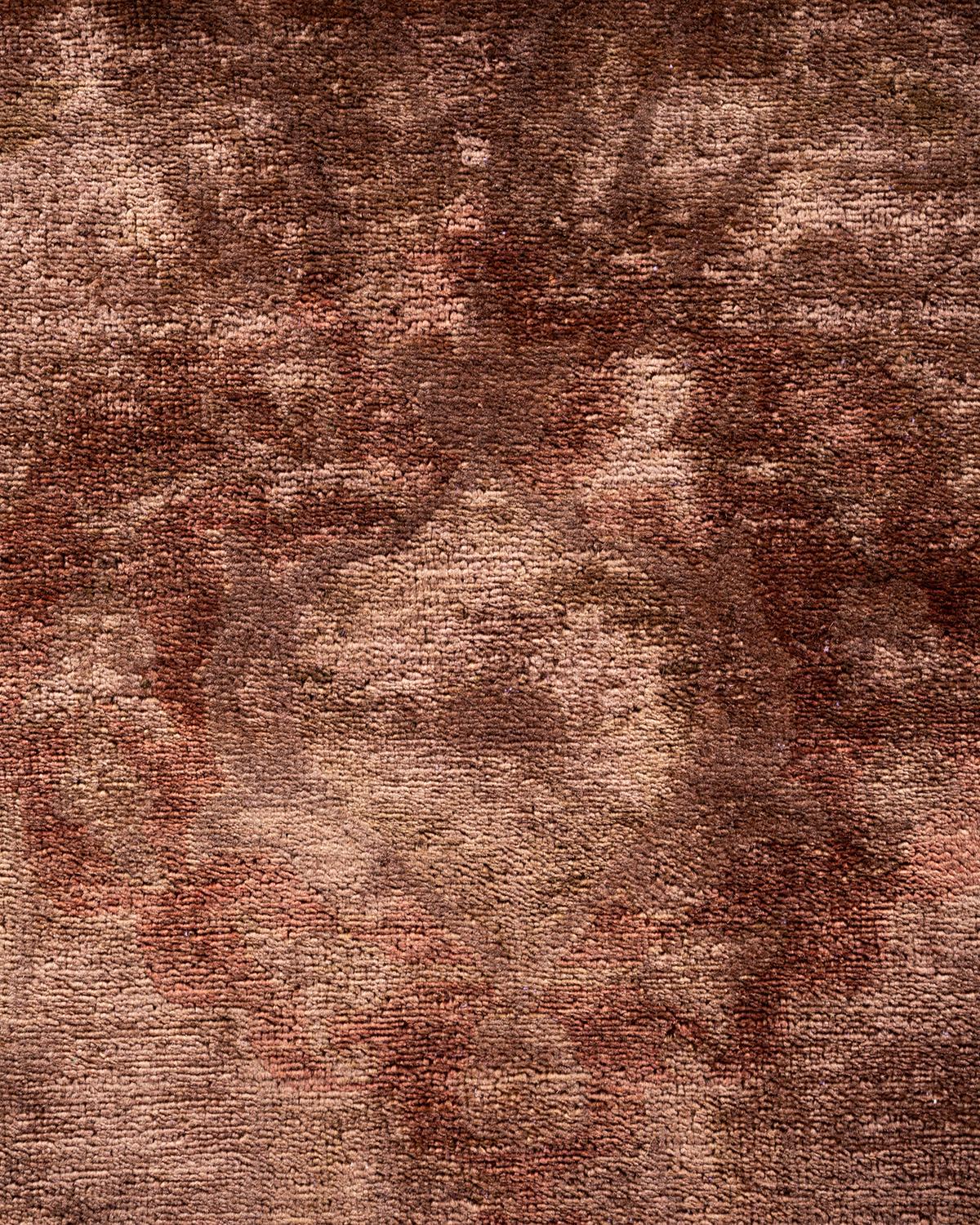 Pakistani Contemporary Vibrance Hand Knotted Wool Brown Area Rug For Sale