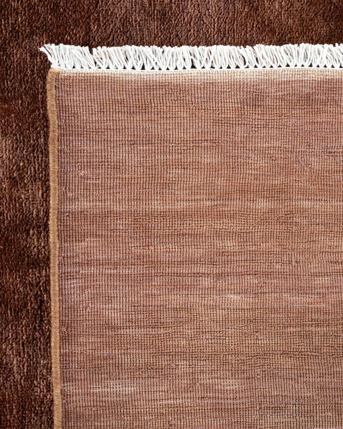 Contemporary Vibrance Hand Knotted Wool Brown Area Rug For Sale 1