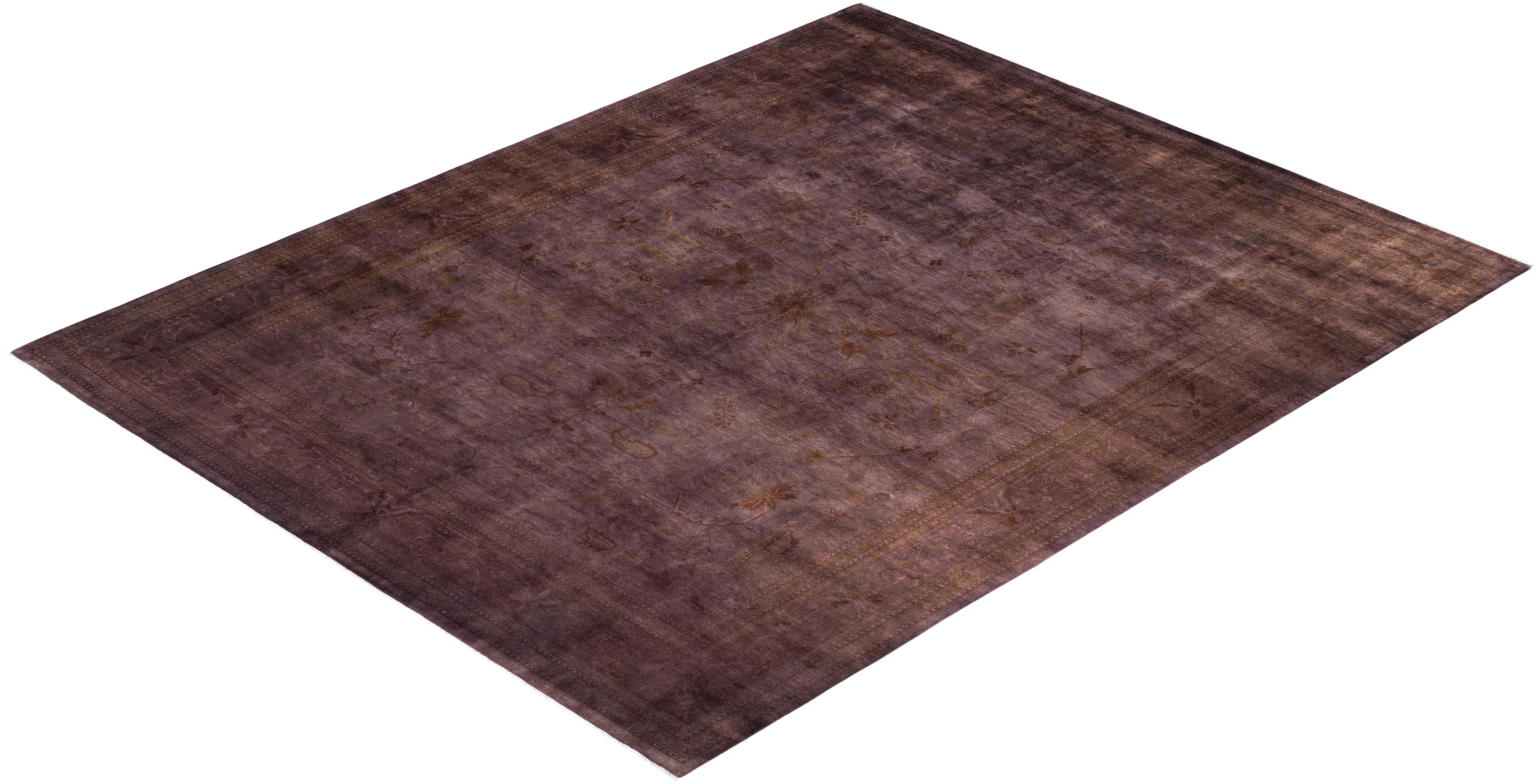 Contemporary Vibrance Hand Knotted Wool Brown Area Rug For Sale 4