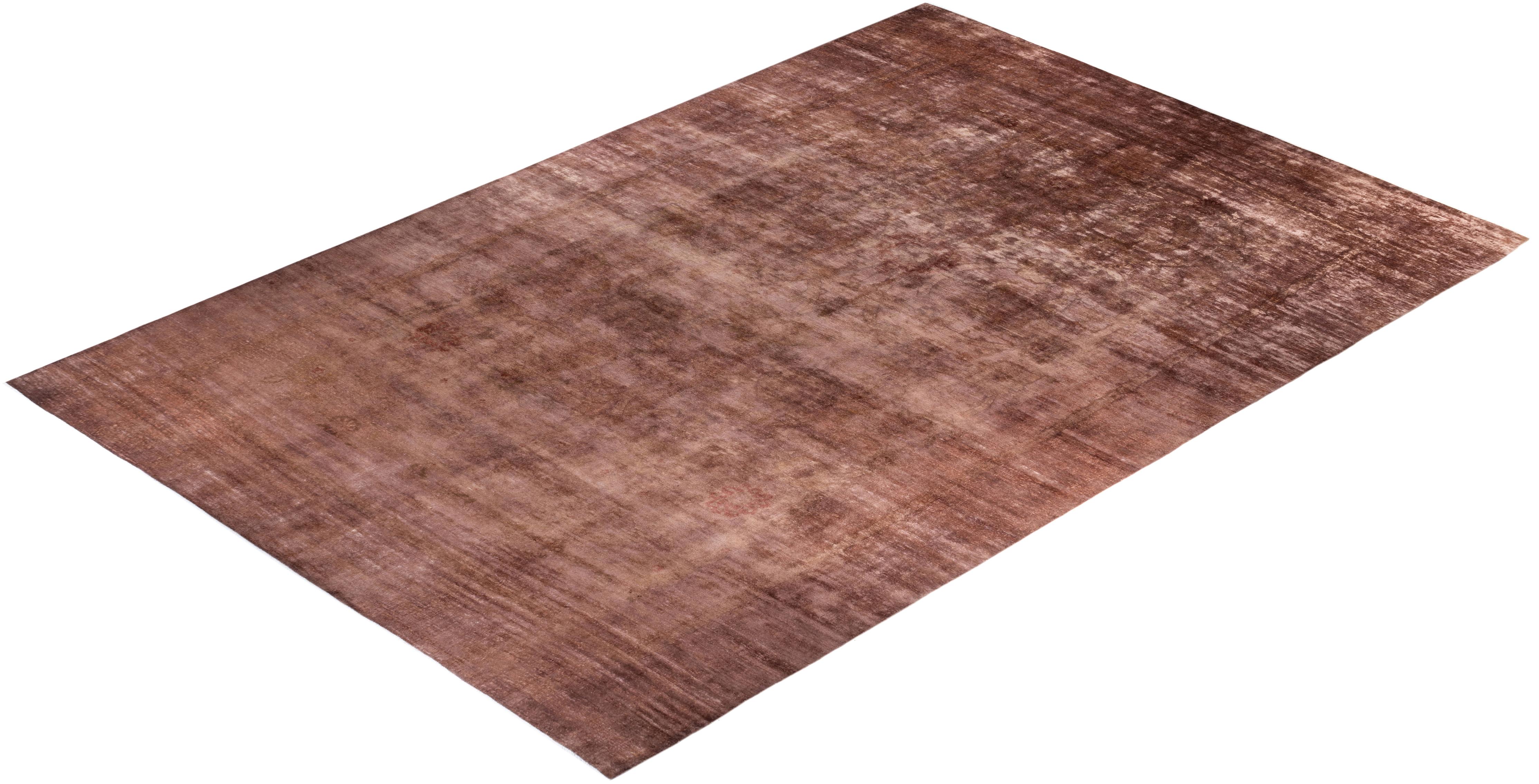 Contemporary Vibrance Hand Knotted Wool Brown Area Rug For Sale 4