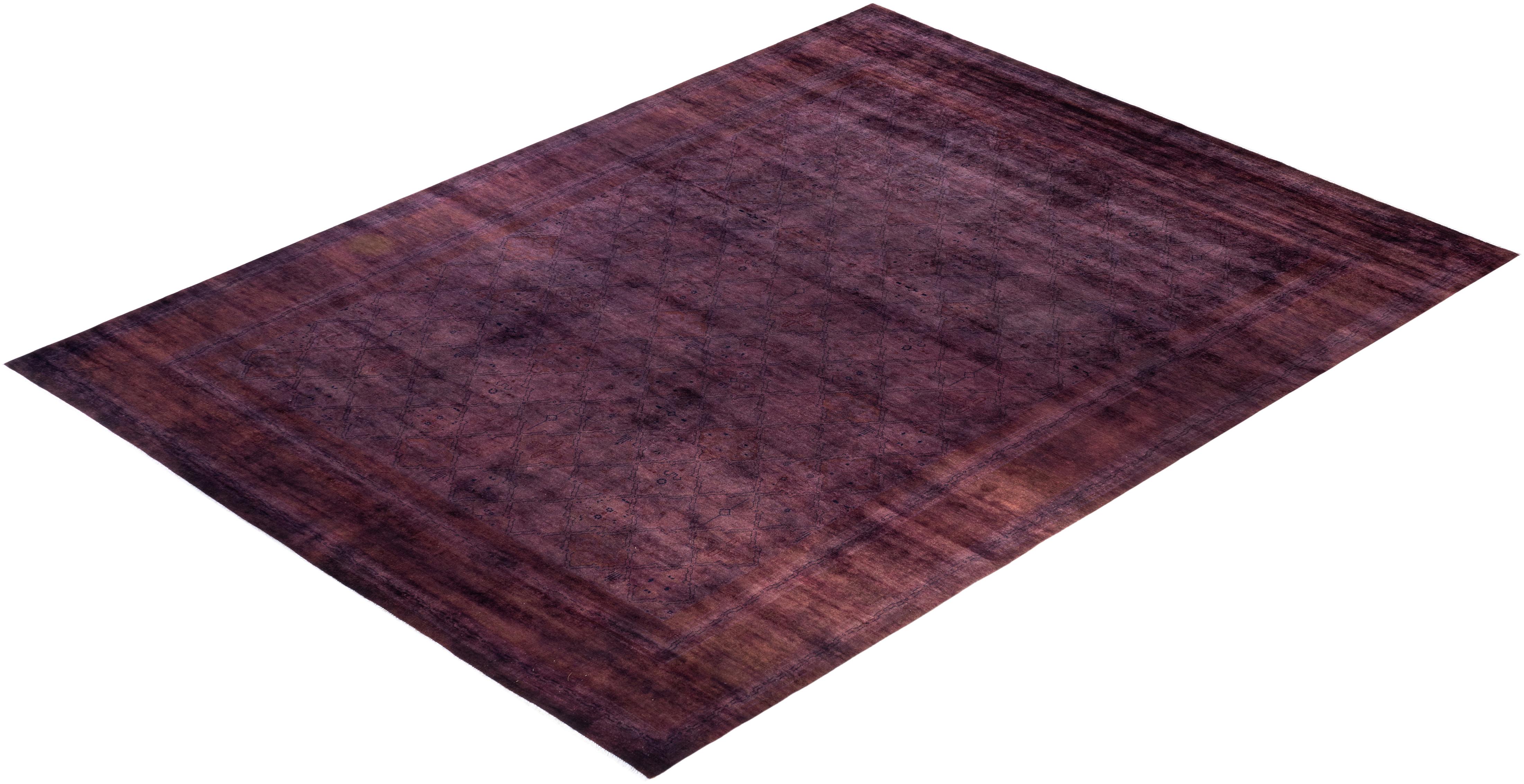 Contemporary Vibrance Hand Knotted Wool Brown Area Rug  For Sale 4