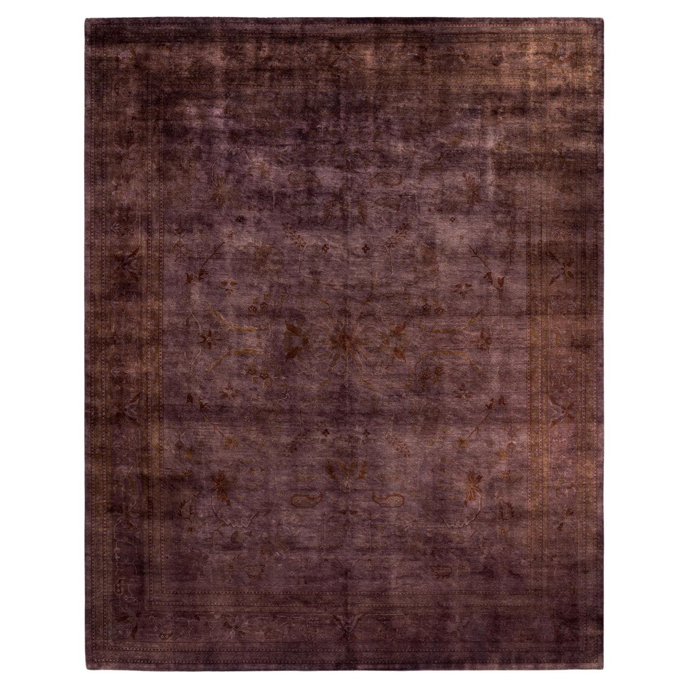 Contemporary Vibrance Hand Knotted Wool Brown Area Rug For Sale