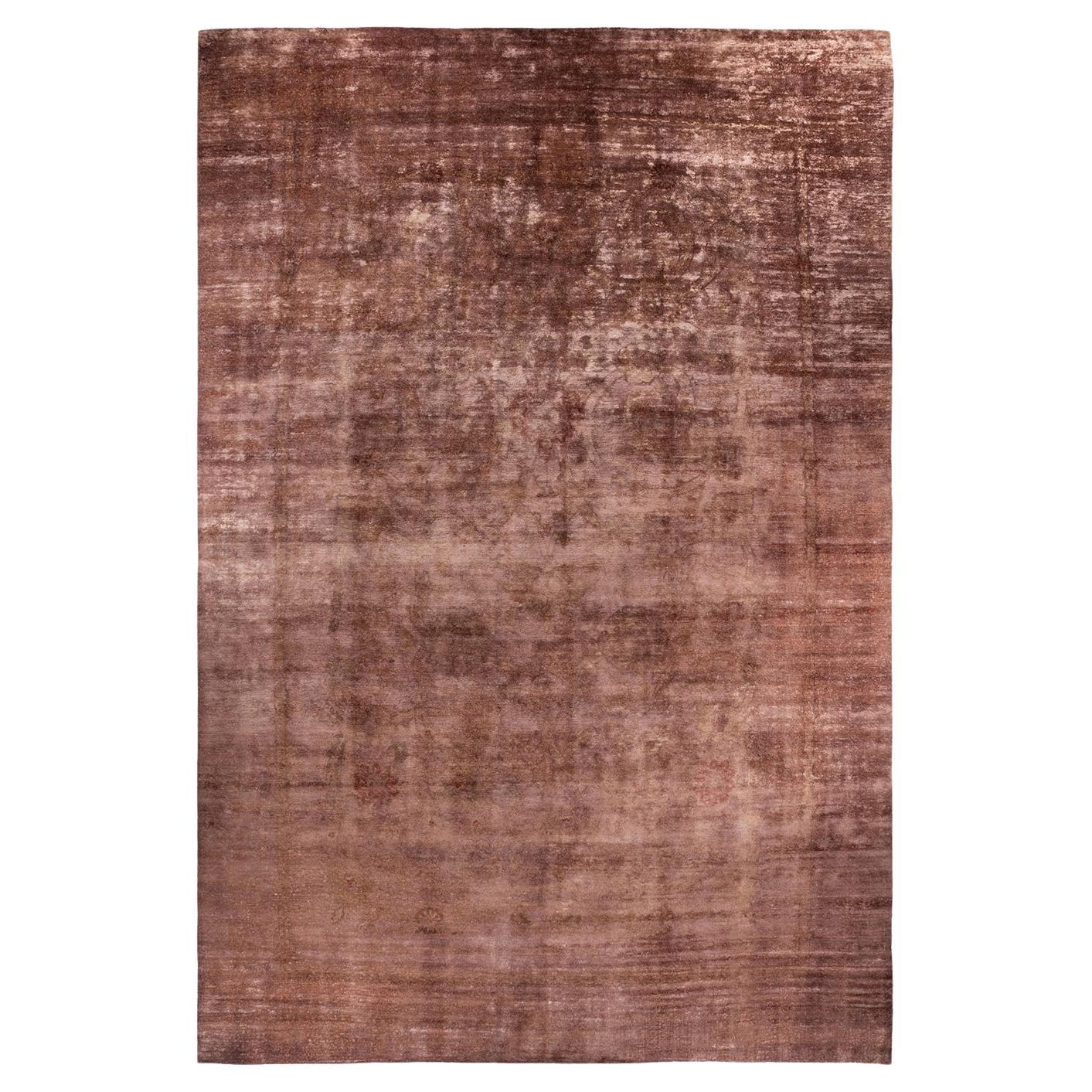 Contemporary Vibrance Hand Knotted Wool Brown Area Rug  For Sale