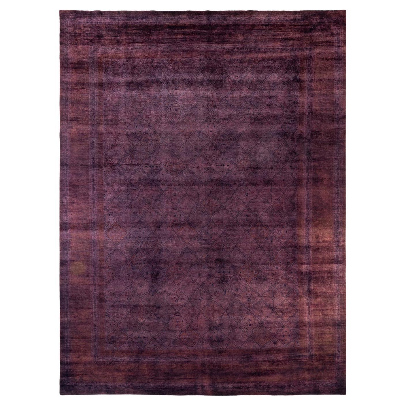 Contemporary Vibrance Hand Knotted Wool Brown Area Rug  For Sale