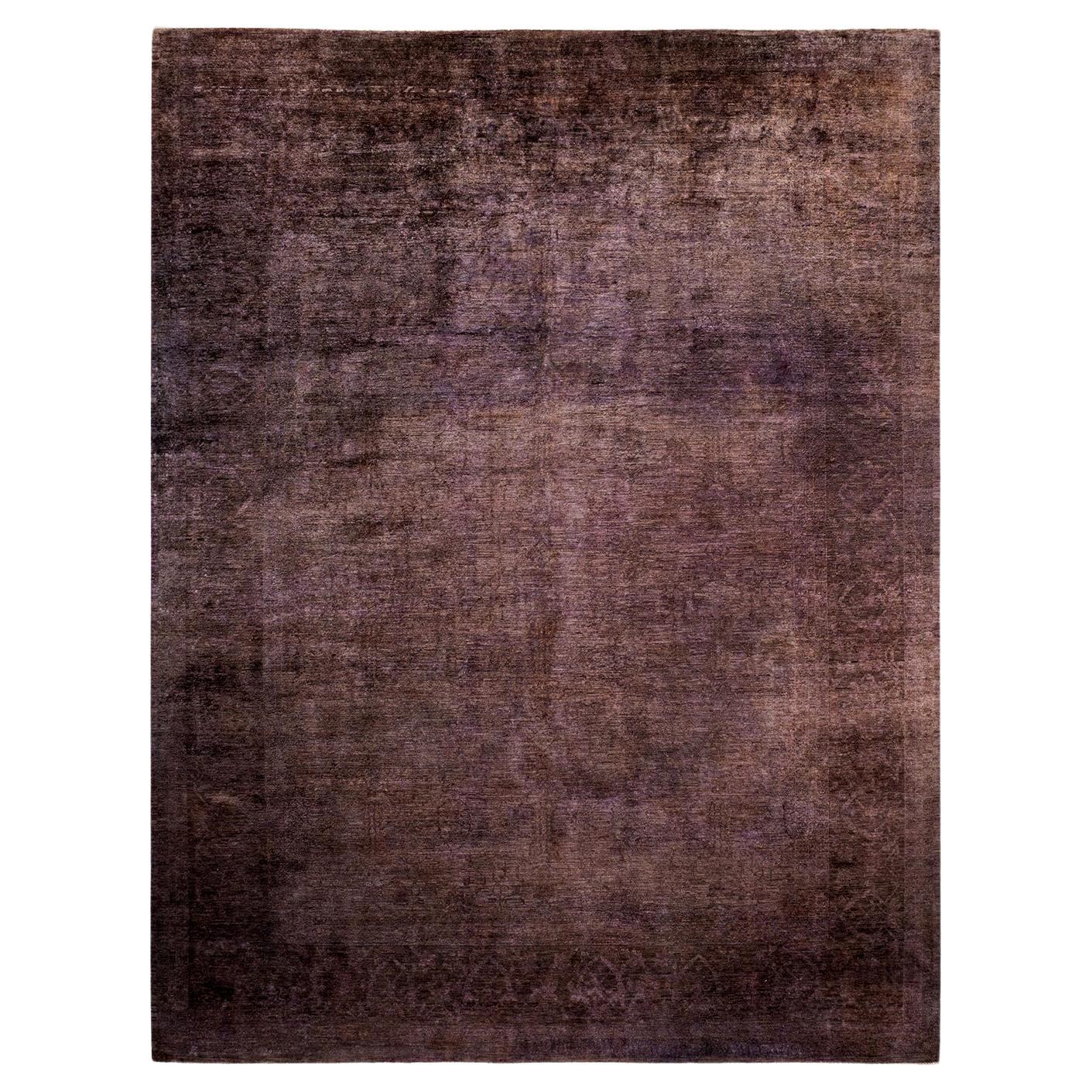 Contemporary Vibrance Hand Knotted Wool Brown Area Rug For Sale