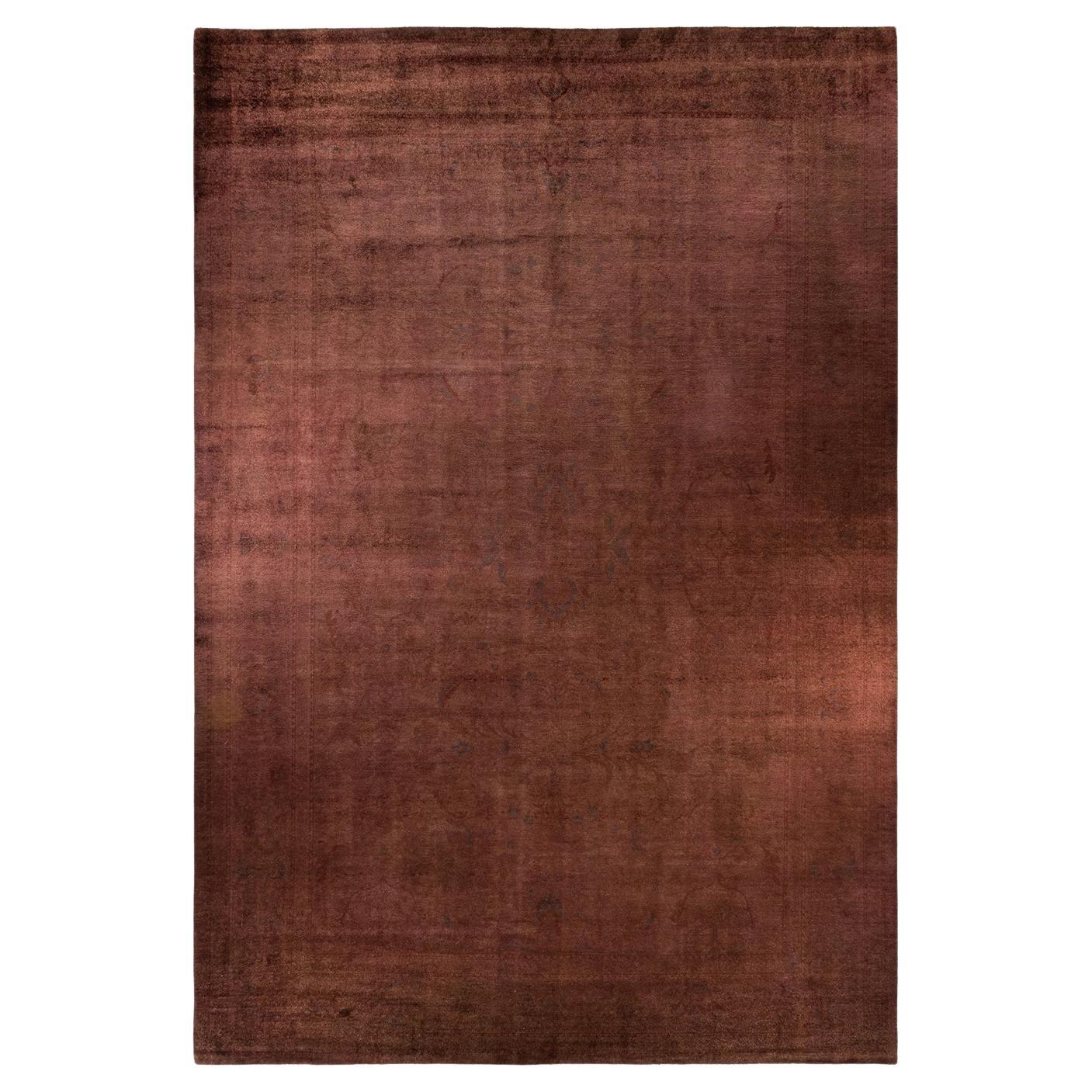 Contemporary Vibrance Hand Knotted Wool Brown Area Rug im Angebot