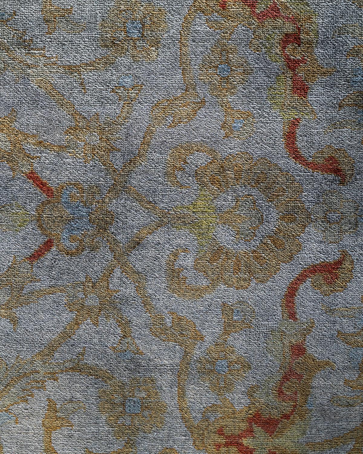Pakistani Contemporary Vibrance Hand Knotted Wool Gray Area Rug For Sale