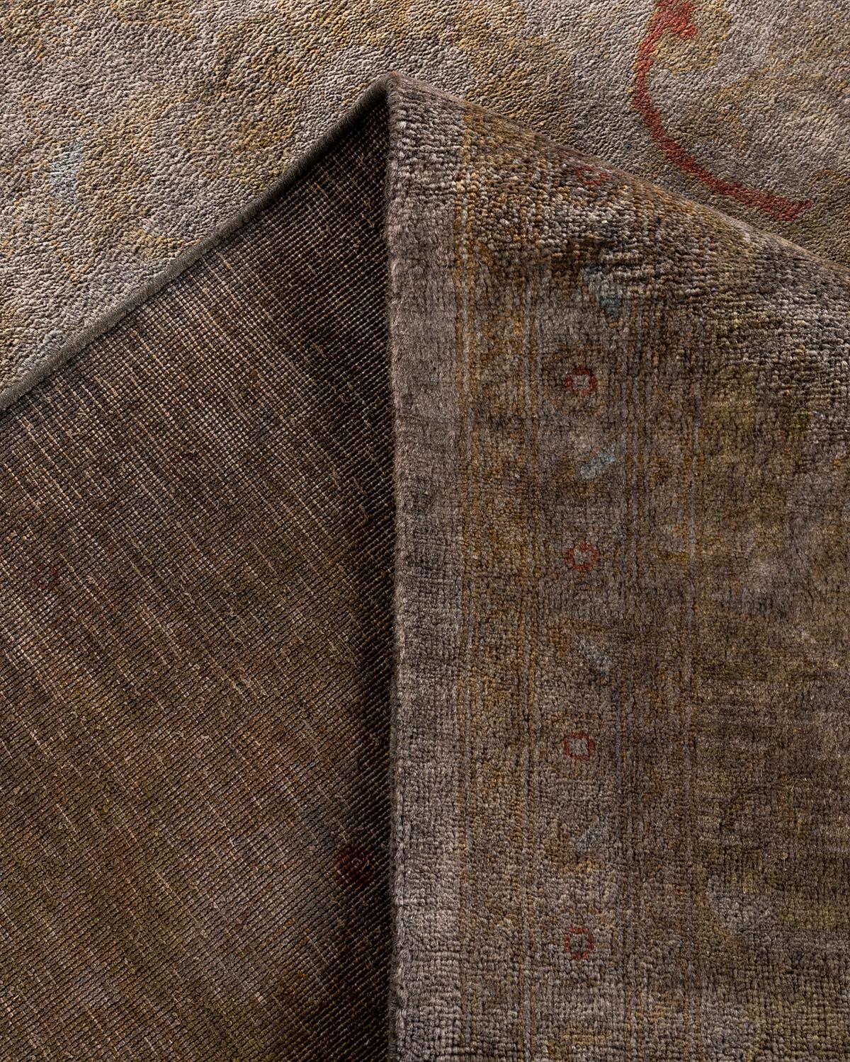 Laine Tapis Contemporary Vibrance en laine nouée à la main gris en vente