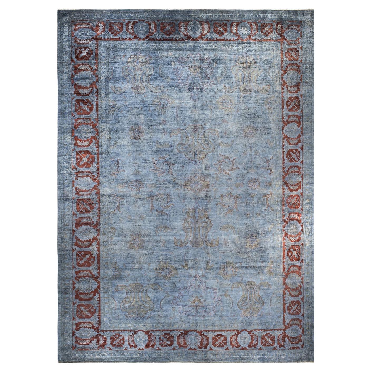 Contemporary Vibrance Hand Knotted Wool Gray Area Rug im Angebot