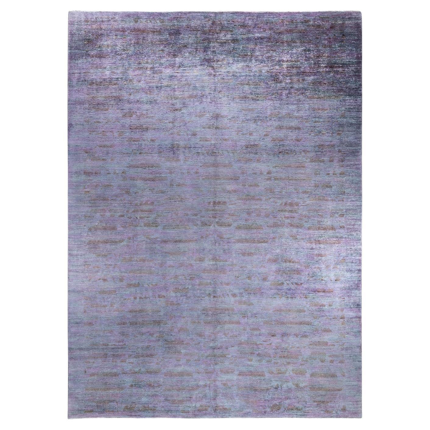 Contemporary Vibrance Hand Knotted Wool Gray Area Rug  For Sale