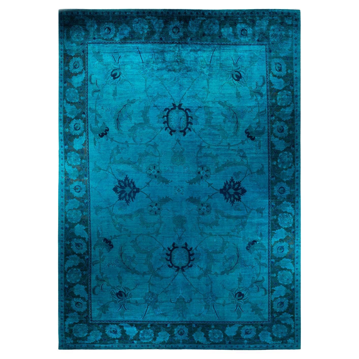Contemporary Vibrance Hand Knotted Wool Green Area For Sale