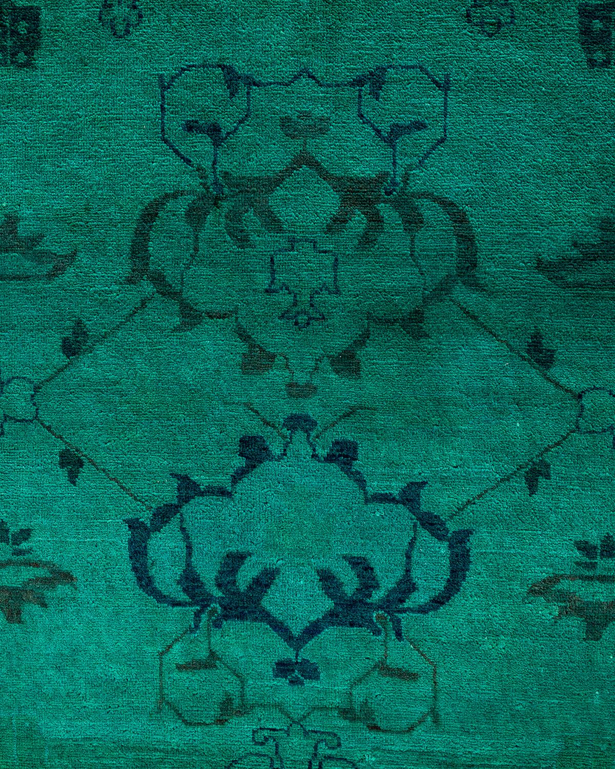 Alfombra verde de lana anudada a mano Contemporary Vibrance Pakistaní en venta
