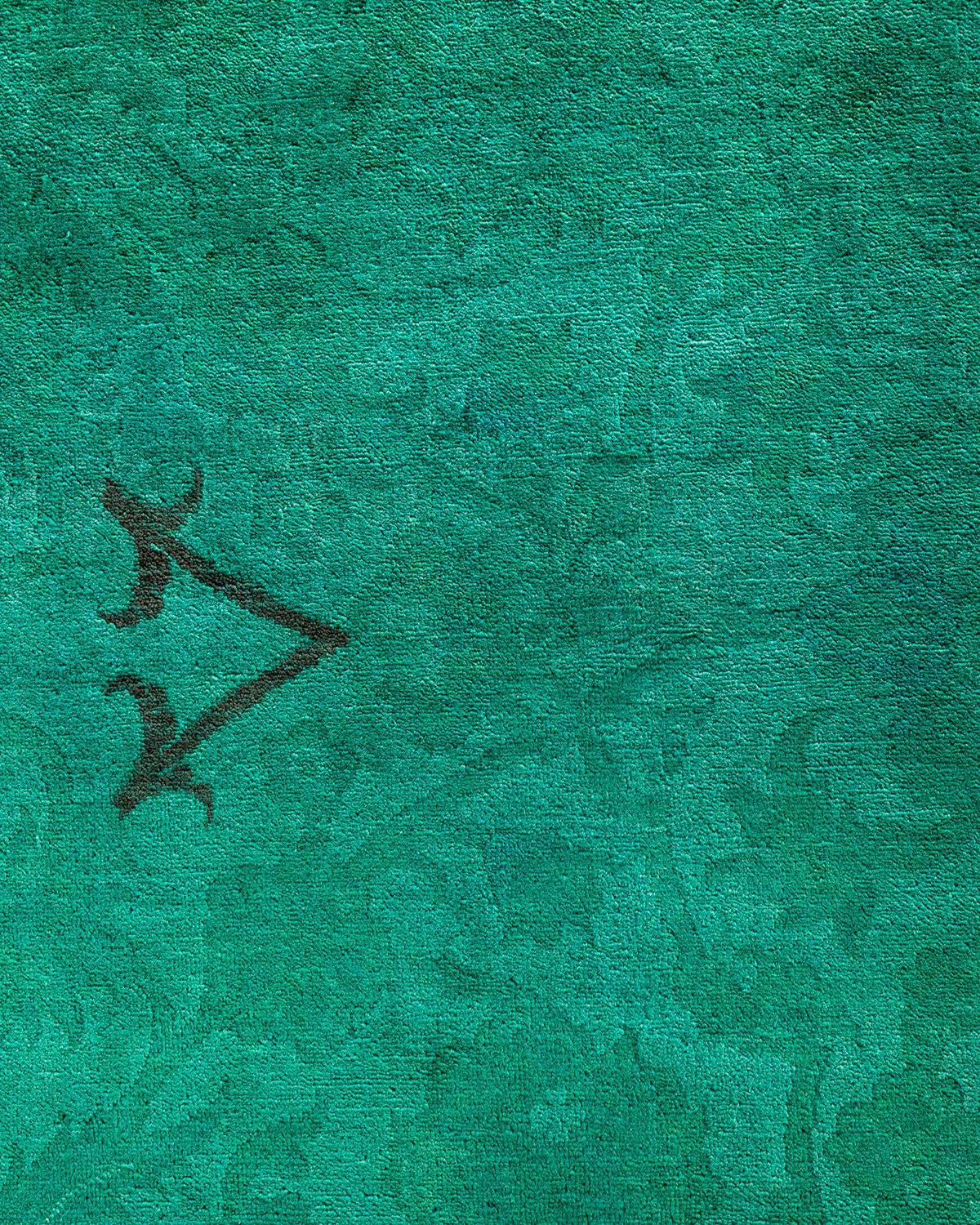 Alfombra verde de lana anudada a mano Contemporary Vibrance Pakistaní en venta