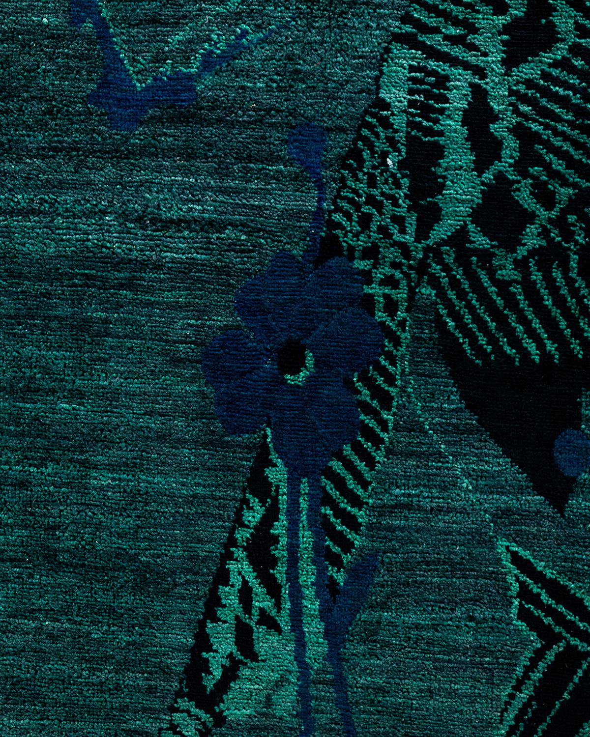 Pakistani Contemporary Vibrance Hand Knotted Wool Green Area Rug For Sale