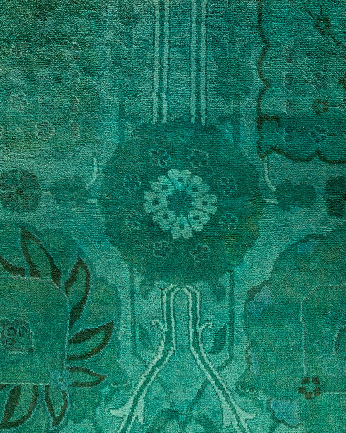 Pakistani Contemporary Vibrance Hand Knotted Wool Green Area Rug For Sale