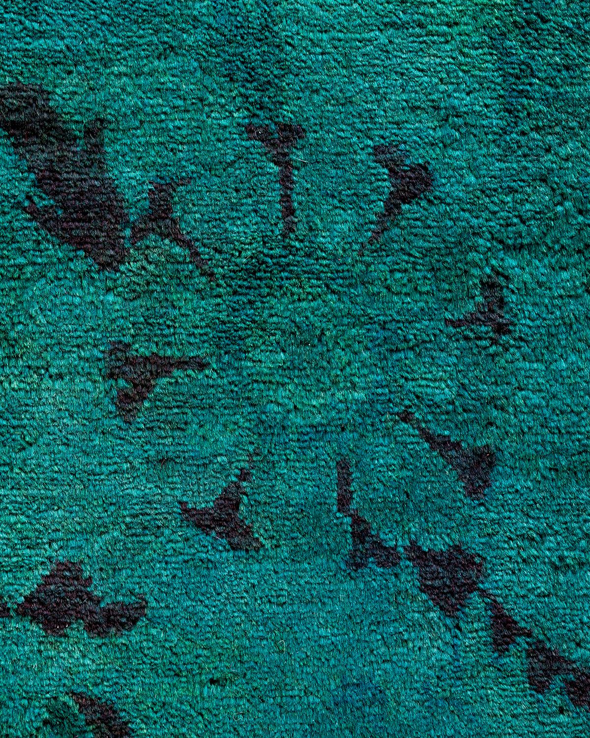Pakistani Contemporary Vibrance Hand Knotted Wool Green Area Rug For Sale