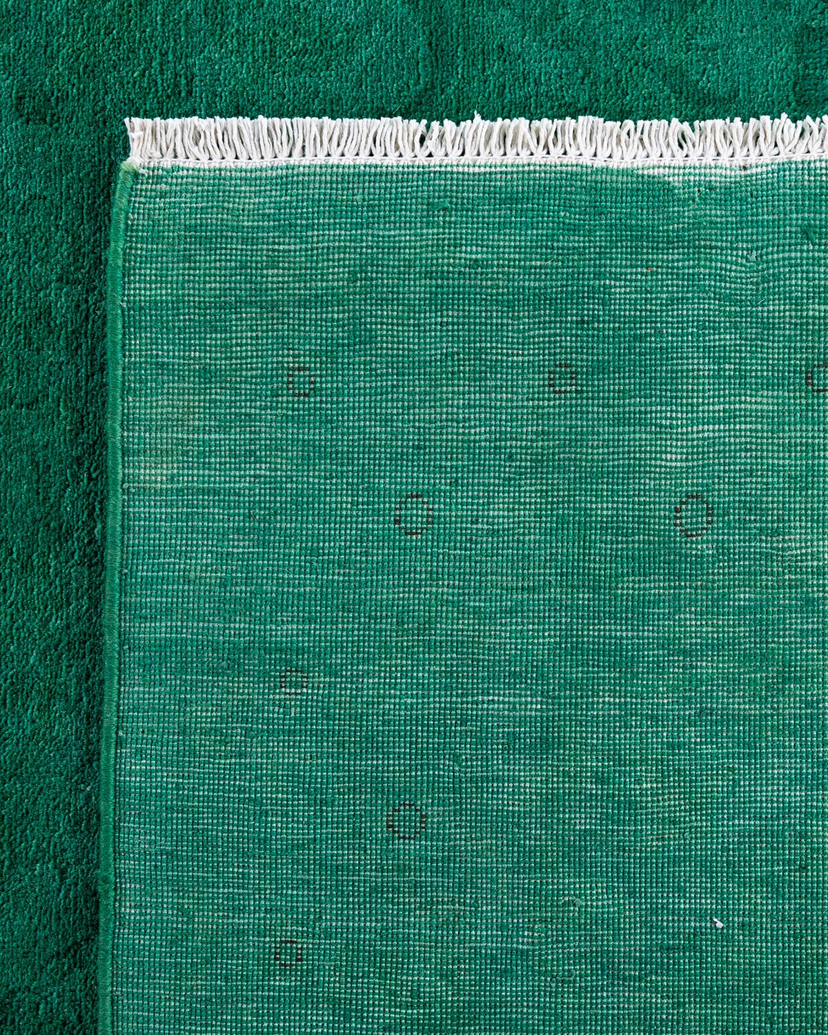 Contemporary Vibrance Hand Knotted Wool Green Area Rug For Sale 1
