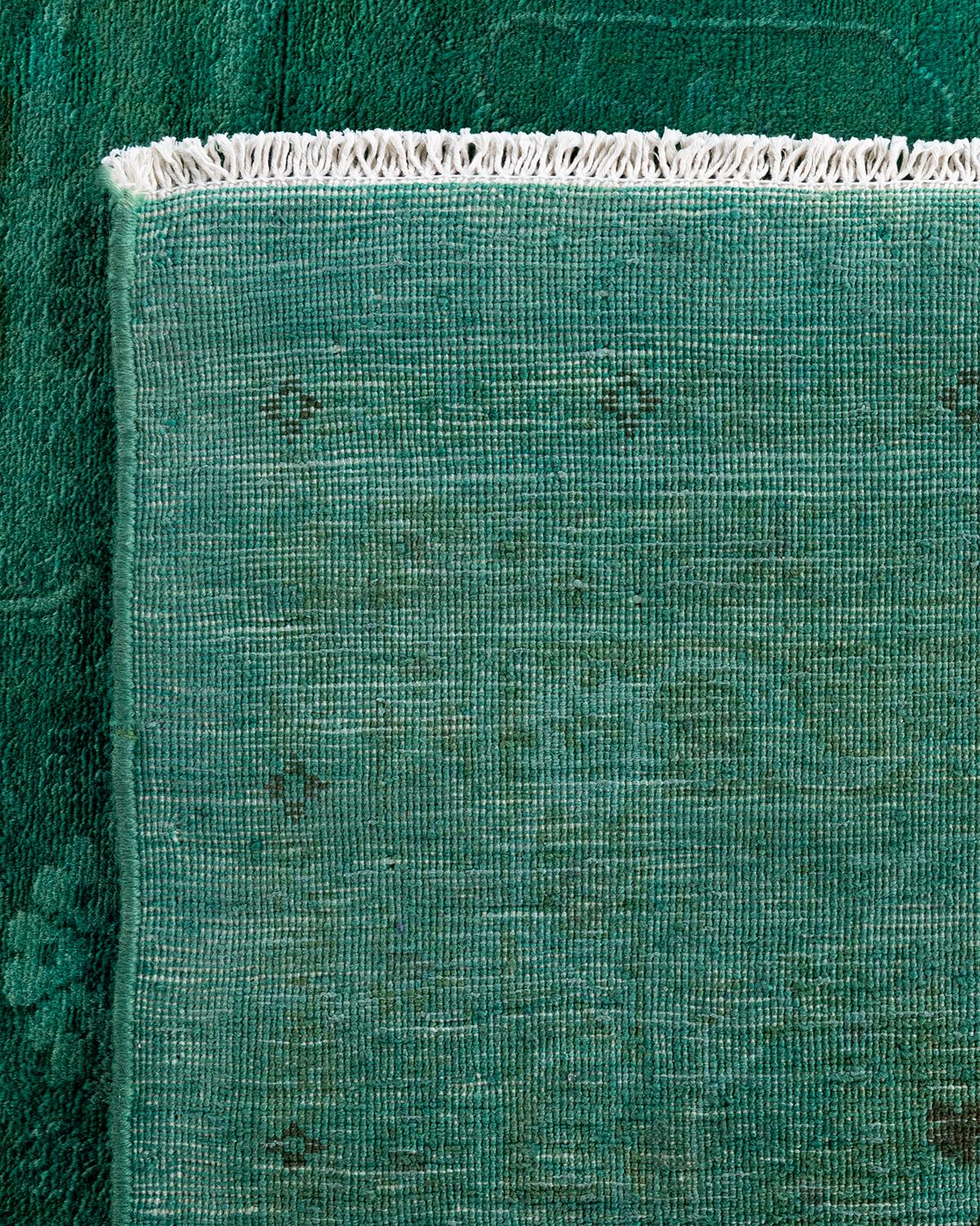 Contemporary Vibrance Hand Knotted Wool Green Area Rug For Sale 1