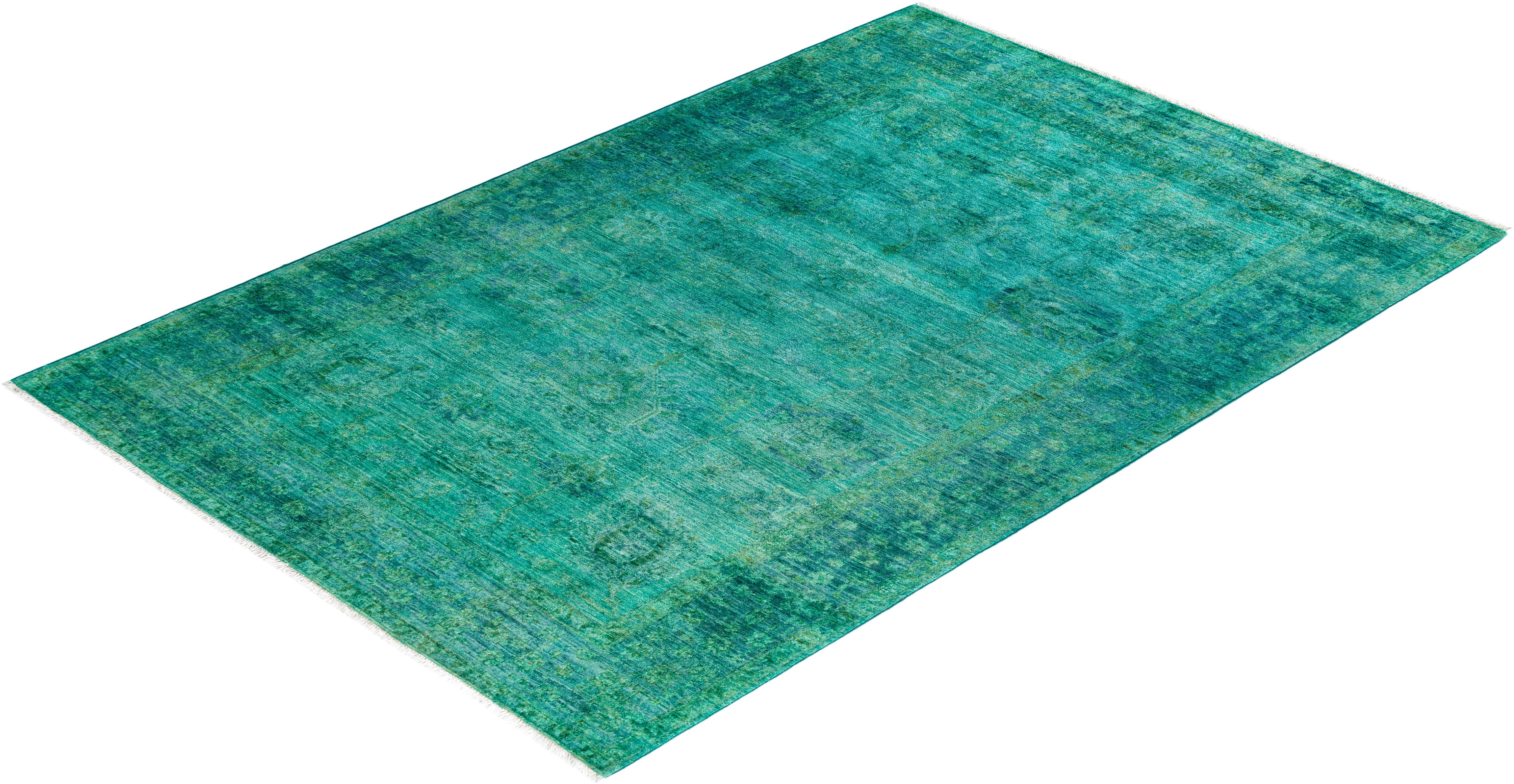 Alfombra verde de lana anudada a mano Contemporary Vibrance en venta 2