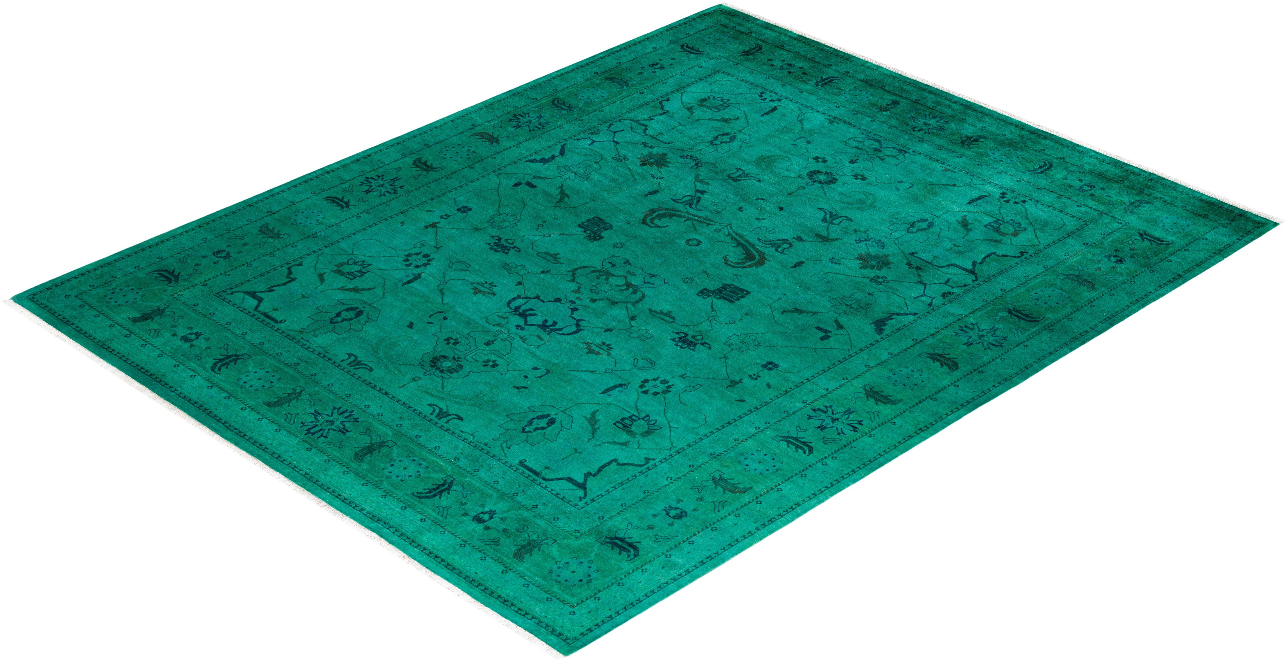 Alfombra verde de lana anudada a mano Contemporary Vibrance en venta 2