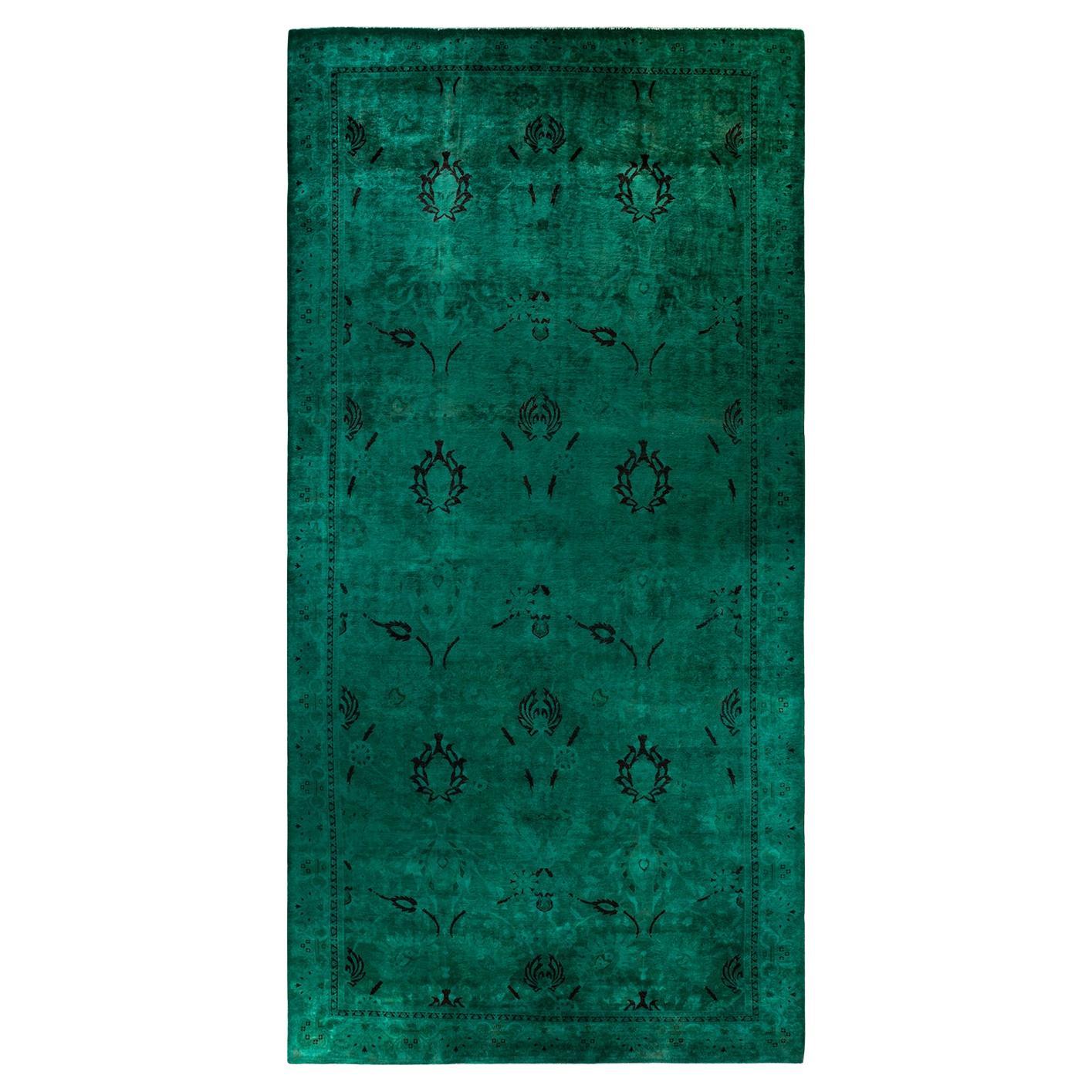 Contemporary Vibrance Hand Knotted Wool Green Area Rug For Sale