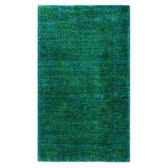 Contemporary Vibrance Hand Knotted Wool Green Area Rug