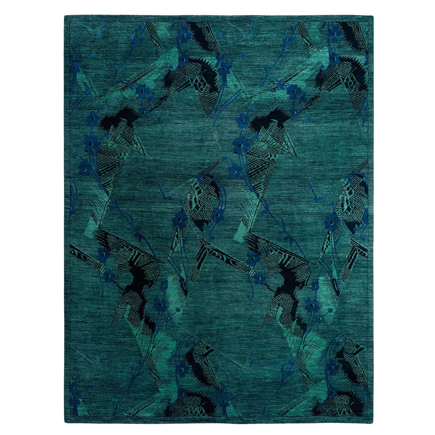 Contemporary Vibrance Hand Knotted Wool Green Area Rug 