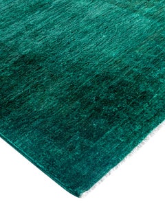 Contemporary Vibrance Hand Knotted Wool Green Runner