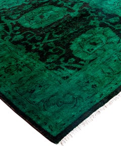 Contemporary Vibrance Hand Knotted Wool Green Runner