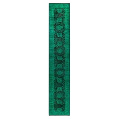 Contemporary Vibrance Hand Knotted Wool Green Runner