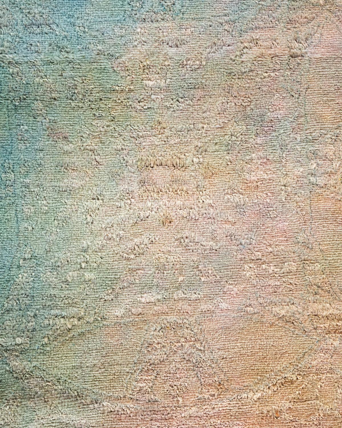 Pakistanais Tapis Contemporary Vibrance en laine nouée à la main Bleu clair en vente