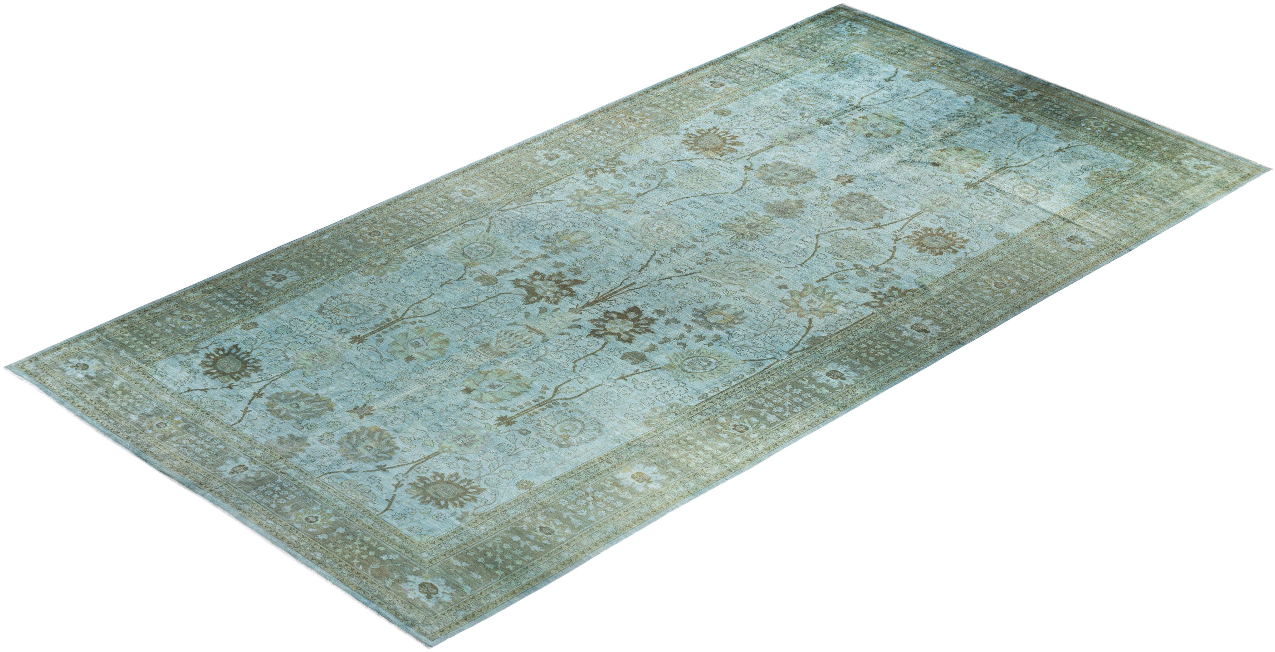 Contemporary Vibrance Hand Knotted Wool Light Blue Area Rug For Sale 4
