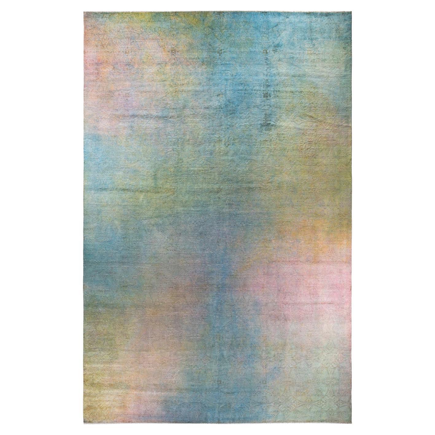 Contemporary Vibrance Handgeknüpfter Wollteppich Hellblau Area Rug im Angebot