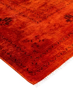 Contemporary Vibrance Hand Knotted Wool Orange Area Rug