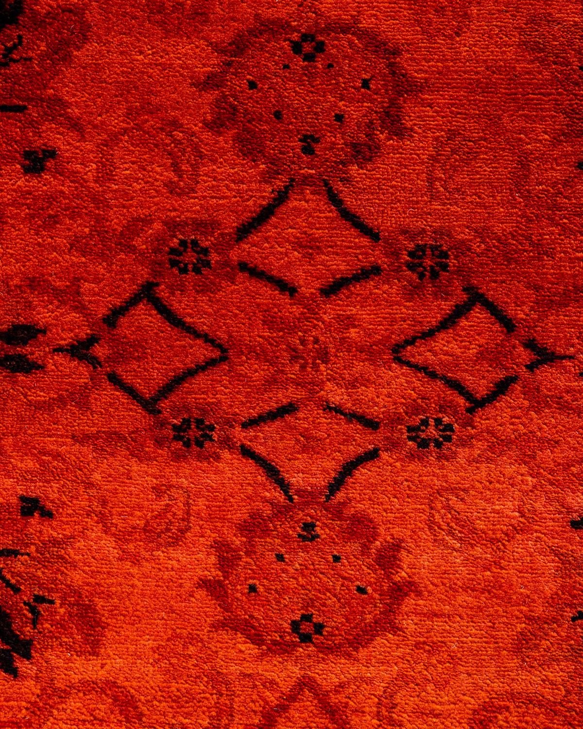 Pakistani Contemporary Vibrance Hand Knotted Wool Orange Area Rug  For Sale