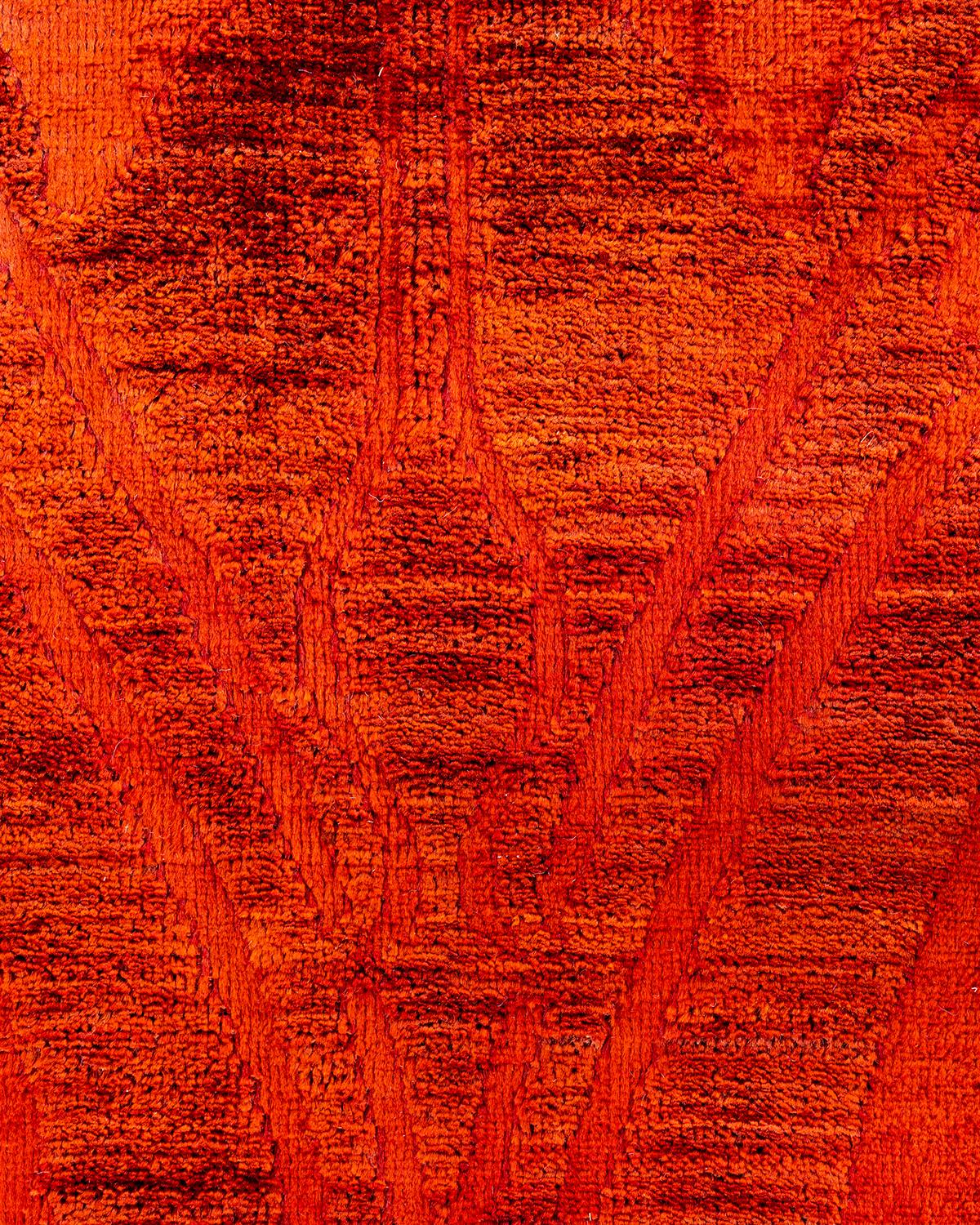 Contemporary Vibrance Hand Knotted Wool Orange Area Rug (Pakistanisch) im Angebot