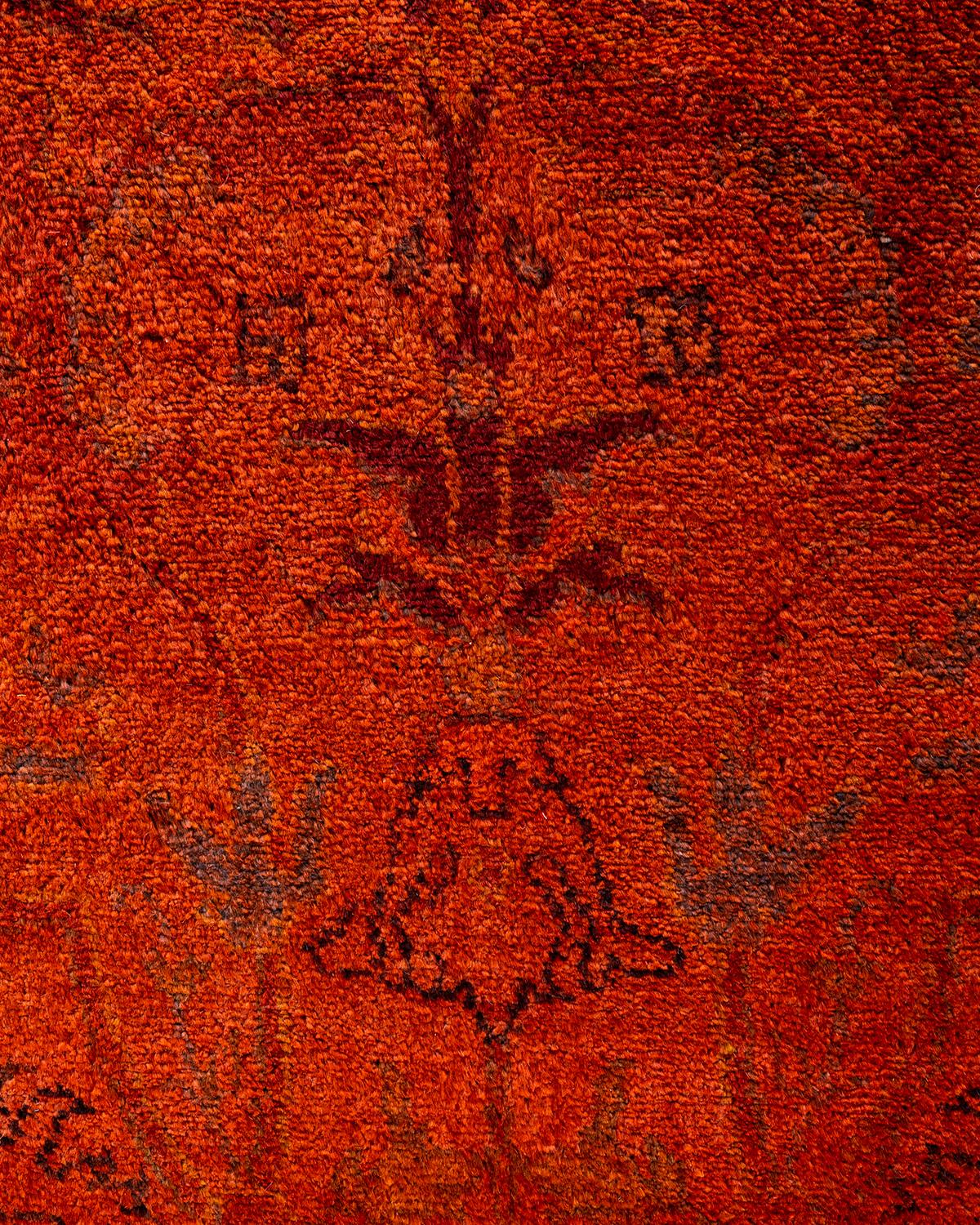 Pakistani Contemporary Vibrance Hand Knotted Wool Orange Area Rug For Sale