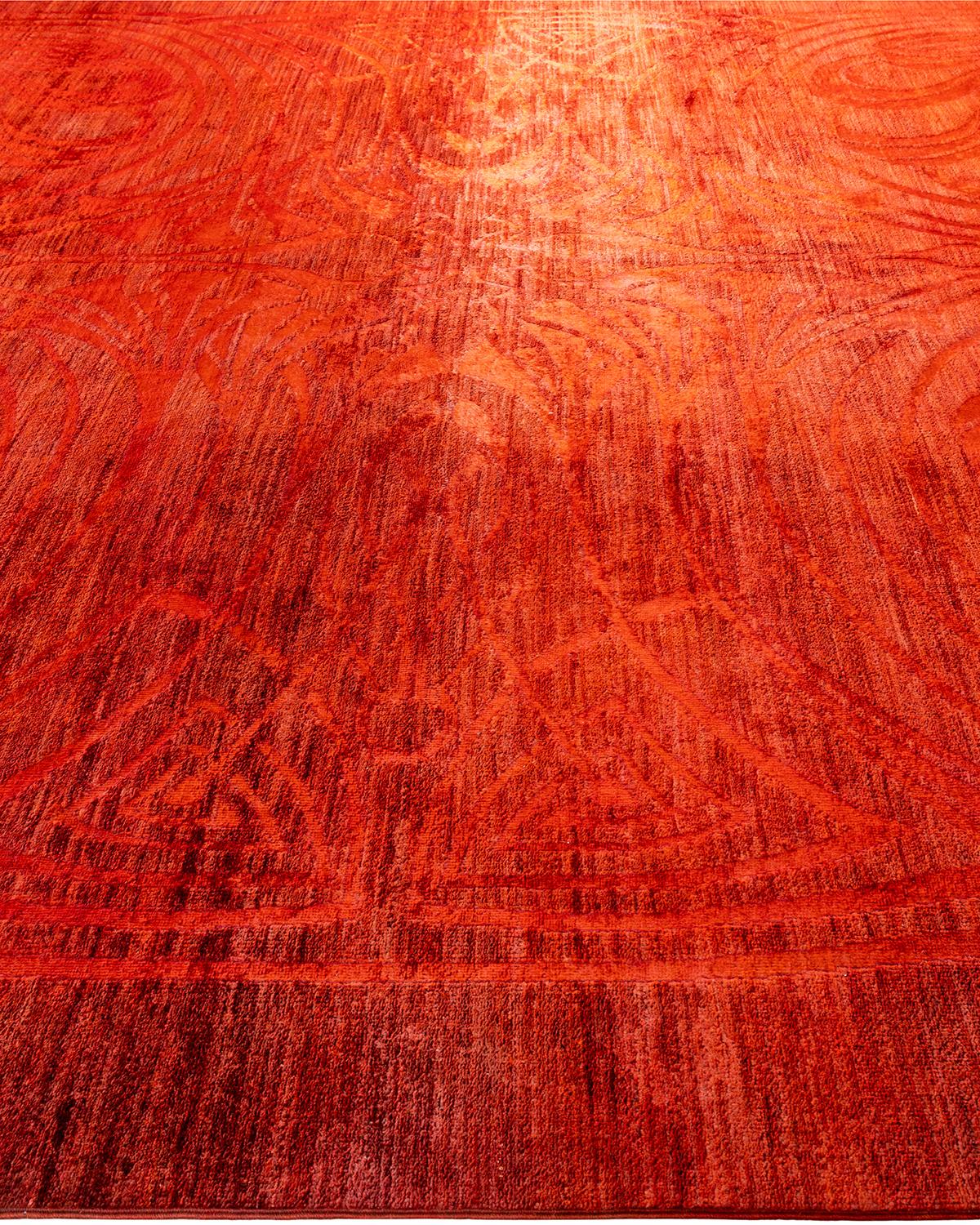Contemporary Vibrance Hand Knotted Wool Orange Area Rug im Zustand „Neu“ im Angebot in Norwalk, CT