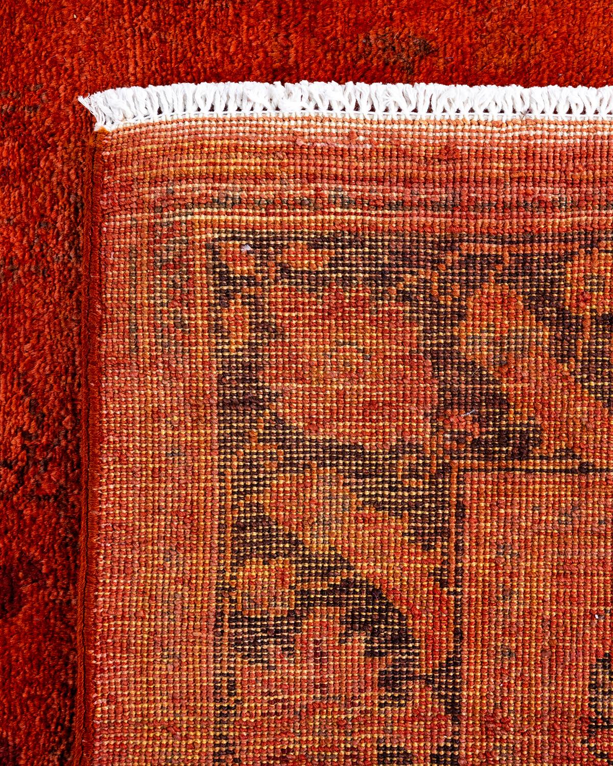Contemporary Vibrance Hand Knotted Wool Orange Area Rug For Sale 1