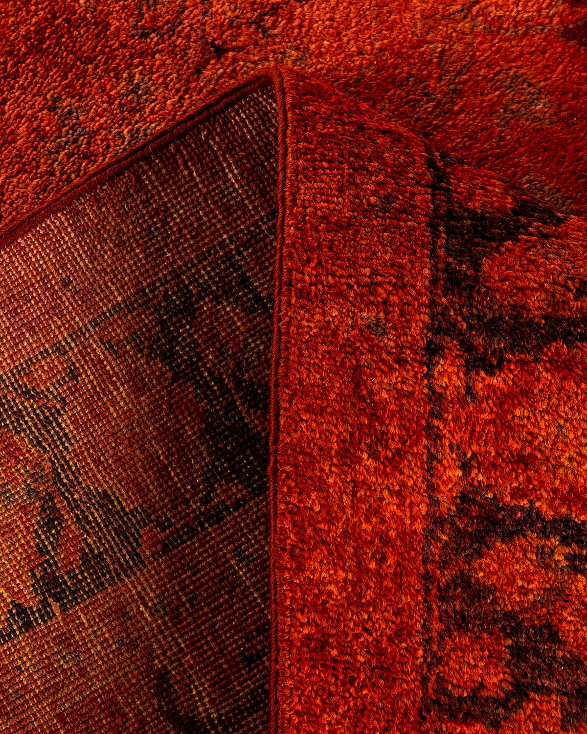 Contemporary Vibrance Hand Knotted Wool Orange Area Rug For Sale 2